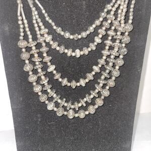 MultiTier silvertone beaded Necklace Vintage Costume Jewelry Fashion Icon COOL